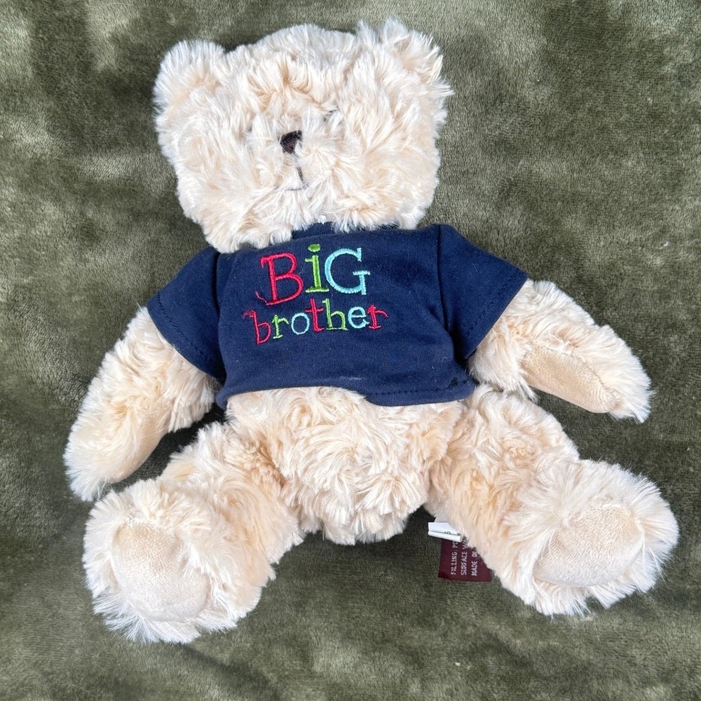 Bearington Collection Big Brother Teddy Bear Plush Cream Navy Blue Shirt 10 inch